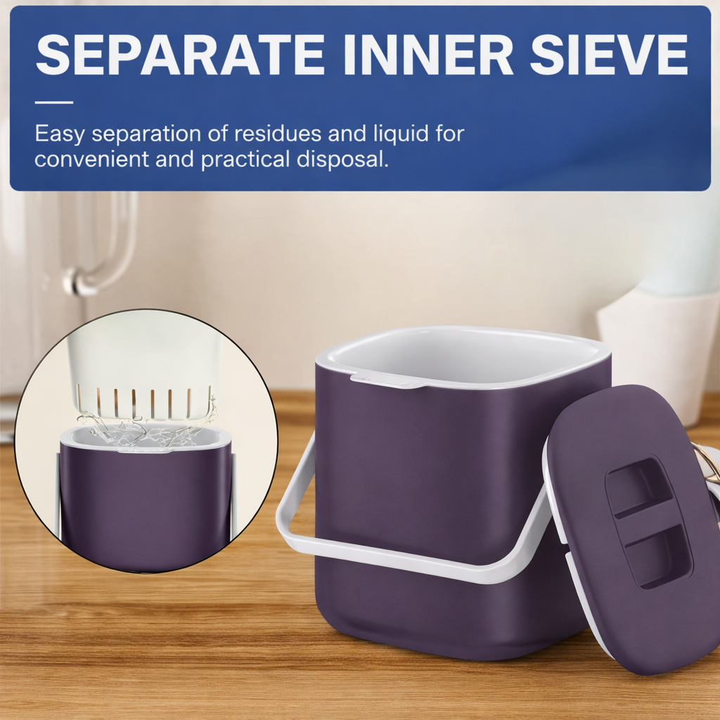 Kitchen Compost Bin with a Removable Lid And Double Inner Basket