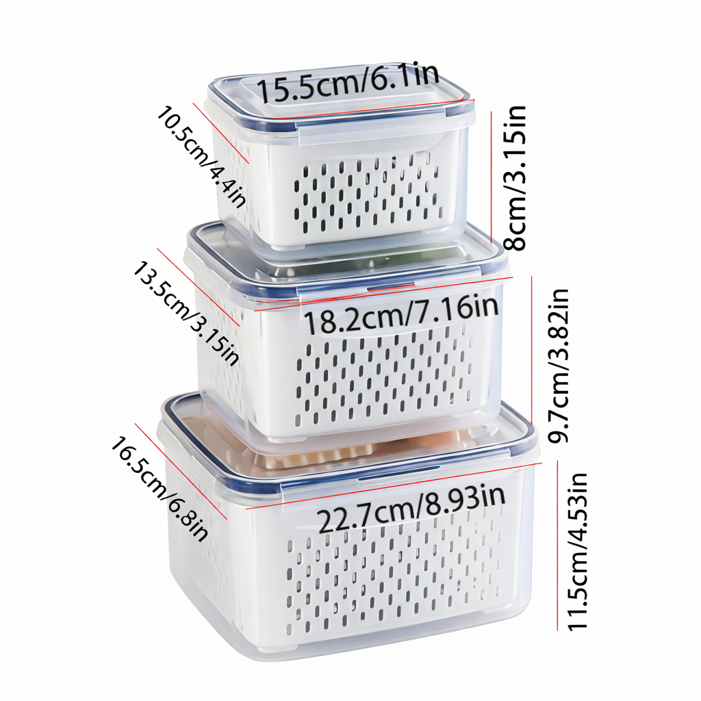 Plastic Food Storage Container Set with Drain Basket and Lids 18 Pieces