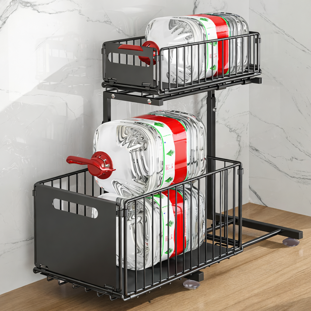 2-Tier Pull-Out Sliding Drawer Organizer Storage Rack