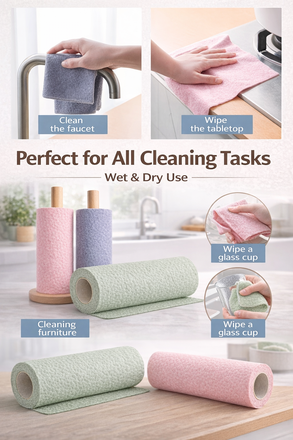 Heavy-Duty Reusable Cleaning Wipes - 80 Pices 4 Roles In this Amazing Price Non-Abrasive Scrub Cloths